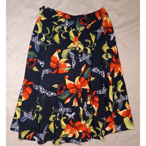 Soft Surroundings Skirt Petite Sm Midi Black Floral Butterfly Hawaiian Zip Boho